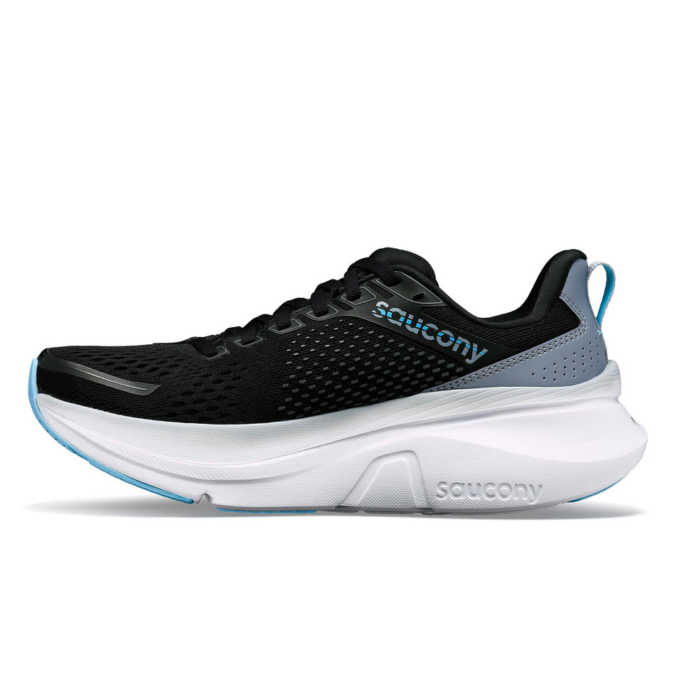 Medial side of the right shoe from a pair of Saucony Women's Guide 17 Running Shoes in the Black/Fog colourway (8368990257314)