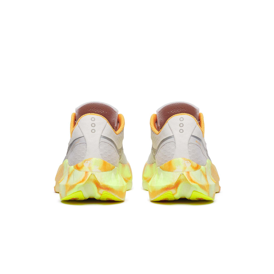 The back of a pair of Saucony Women's Endorphin Pro 4 Running Shoes in the Fog/Peel colourway. (8561713938594)