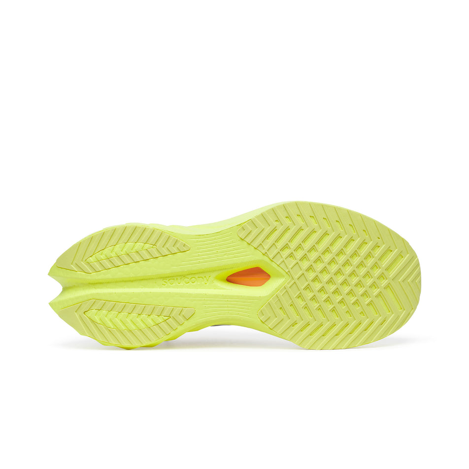 Outsole of the right shoe from a pair of Saucony Women's Endorphin Speed 4 Running Shoes in the White/Sunny colourway. (8559391080610)