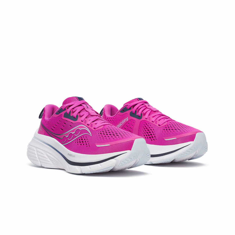 A pair of Saucony Women's Guide 18 Running Shoes in the Fuchsia/Navy colourway. (8563455656098)