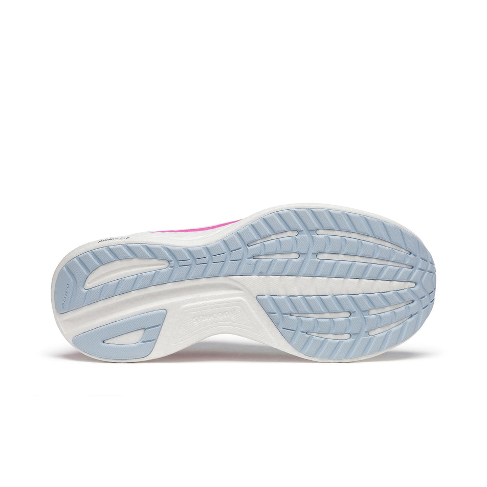 Outsole of the right shoe from a pair of Saucony Women's Ride 18 Running Shoes in the Navy/Fuchsia colourway. (8551139901602)