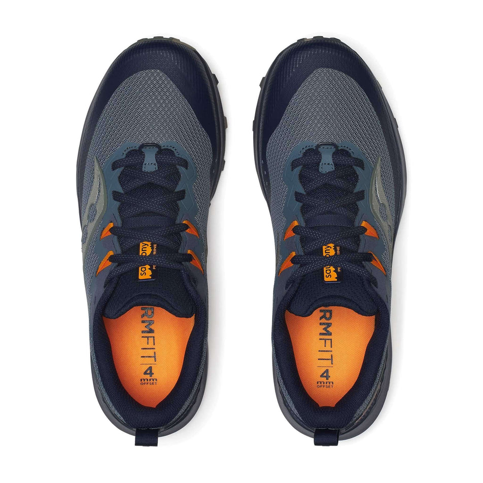 Lateral side of the right shoe from a pair of Saucony Men's Peregrine 14 Running Shoes in the Dusk/Navy colourway (8401815240866)