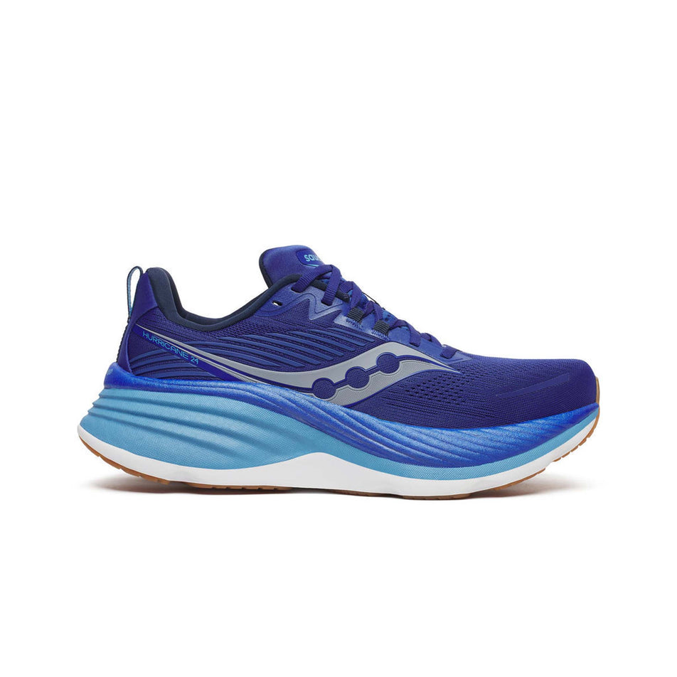 Lateral side of the right shoe from a pair of Saucony Men's Hurricane 24 Running Shoes in the Azurite colourway. (8559413624994)