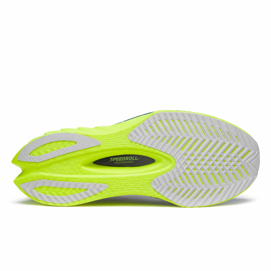 Outsole of the right shoe from a pair of Saucony Men's Endorphin Pro 4 Running Shoes in the Navy/Citron colourway (8401523671202)