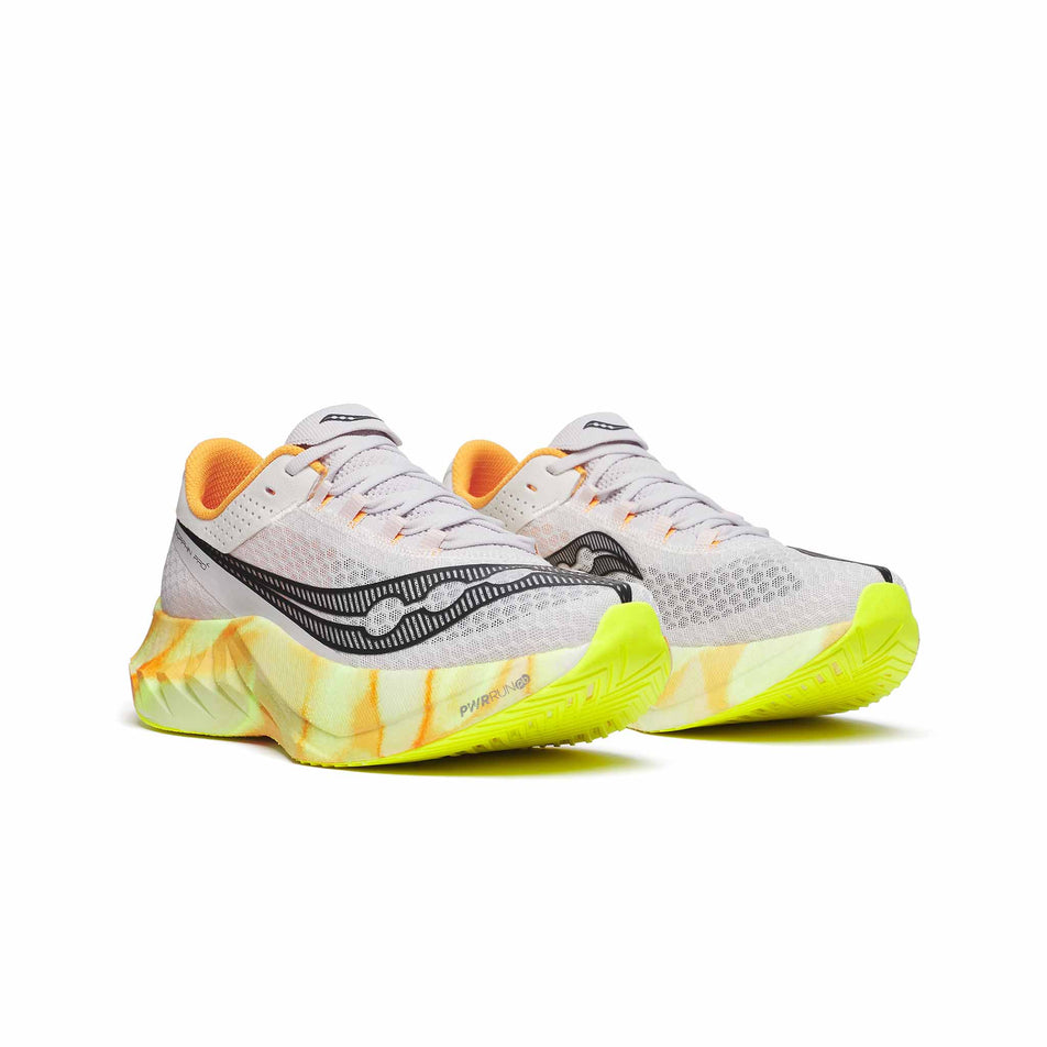 A pair of Saucony Men's Endorphin Pro 4 Running Shoes in the Fog/Peel colourway. (8561705058466)