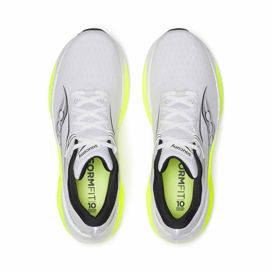 The uppers on a pair of Saucony Men's Triumph 22 Running Shoes in the White/Citron colourway. (8559398420642)