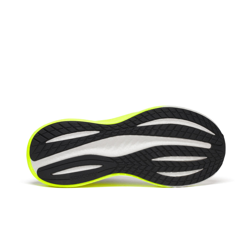 Outsole of the left shoe from a pair of Saucony Men's Triumph 22 Running Shoes in the White/Citron colourway. (8559398420642)