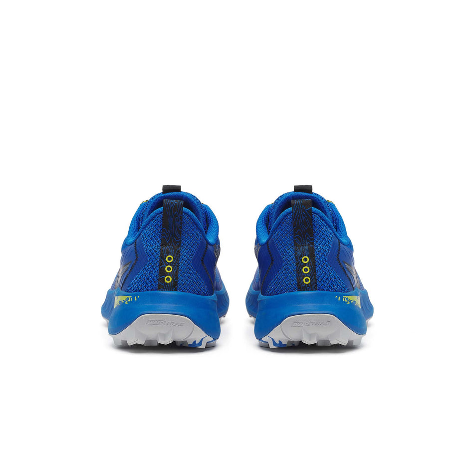 The back of a pair of Saucony Men's Peregrine 15 Running Shoes in the Skydiver/Pickle colourway. (8550704545954)