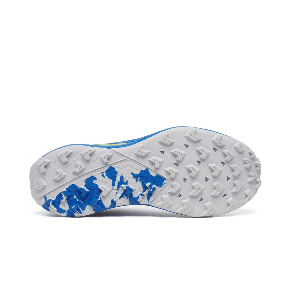 Outsole of the right shoe from a pair of Saucony Men's Peregrine 15 Running Shoes in the Skydiver/Pickle colourway. (8550704545954)