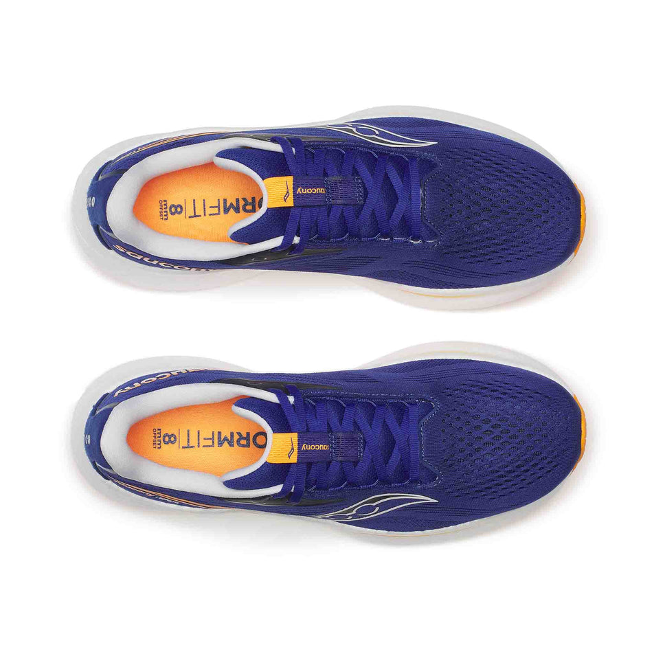 The uppers on a pair of Saucony Men's Ride 18 Running Shoes in the Azurite/Peel colourway. (8551136886946)