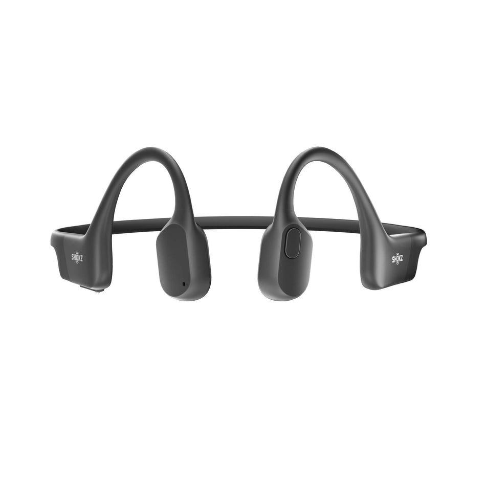 A pair of Shokz Unisex OpenRun Wireless Bone Conduction Headphones in the Black colourway. (8541472653474)