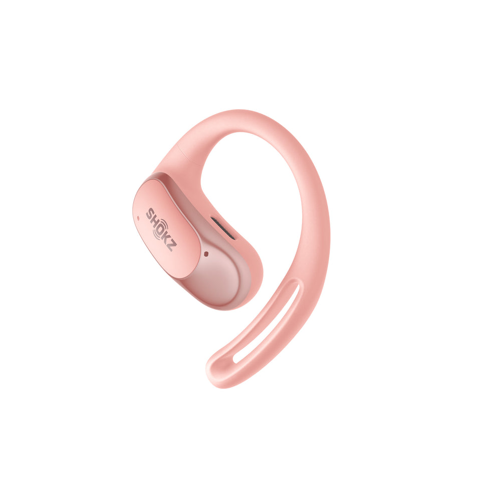 The left earbud from a pair of Shokz Unisex OpenFit Air Headphones in the Pink colourway. (8541409345698)