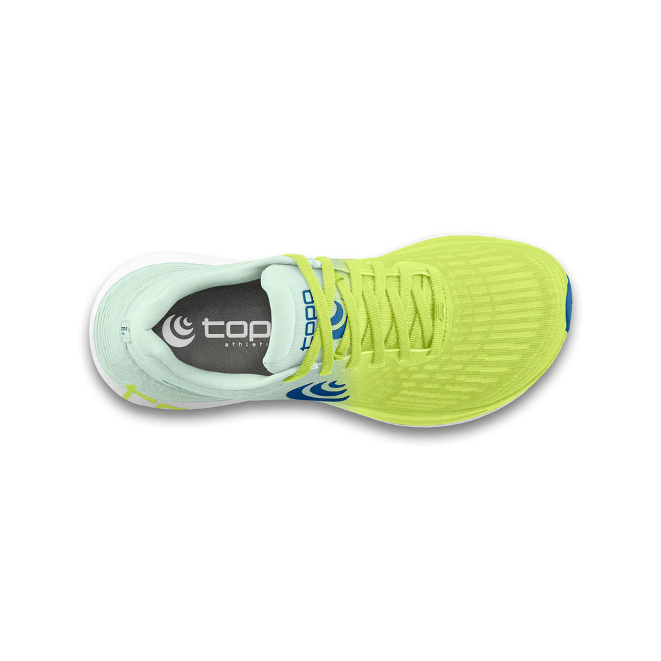 The upper of the right shoe from a pair of Topo Athletic Men's Specter 2 Running Shoes in the Green/Blue colourway. (8489127870626)