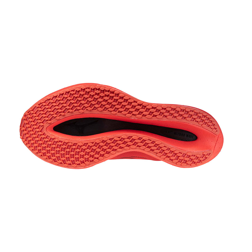 Outsole of the left shoe from a pair of Mizuno Men's Wave Rebellion Pro 2 Running Shoes in the Dubarry/Cranberry/Black colourway (8191112773794)