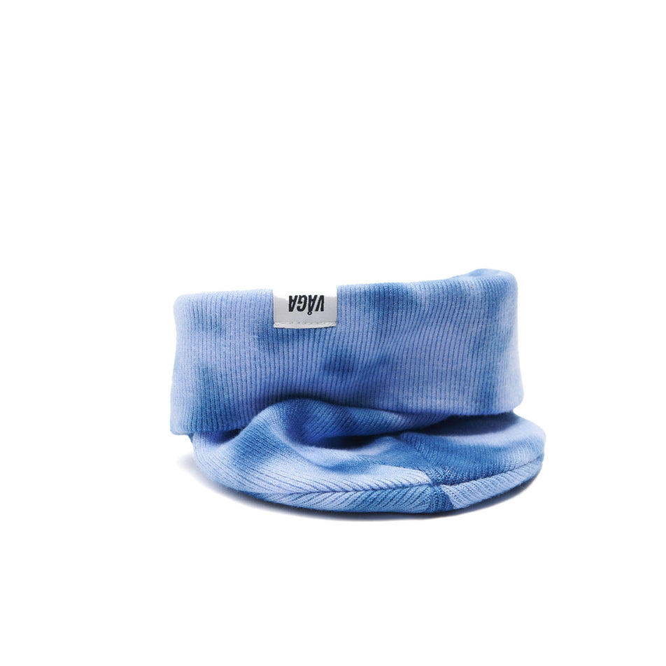 A VAGA Unisex Fine Rib Tie Dye Beanie in the Blue/Postal Blue colourway, with the cuff turned down.  (8551972864162)