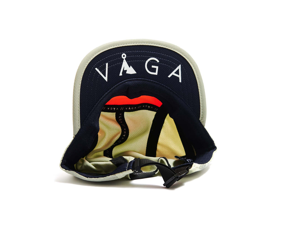 The underside of a VÅGA Unisex Club Cap in the Eucalyptus Green/Pale Green/Neon Orange/Racing Green colourway. (8486877462690)