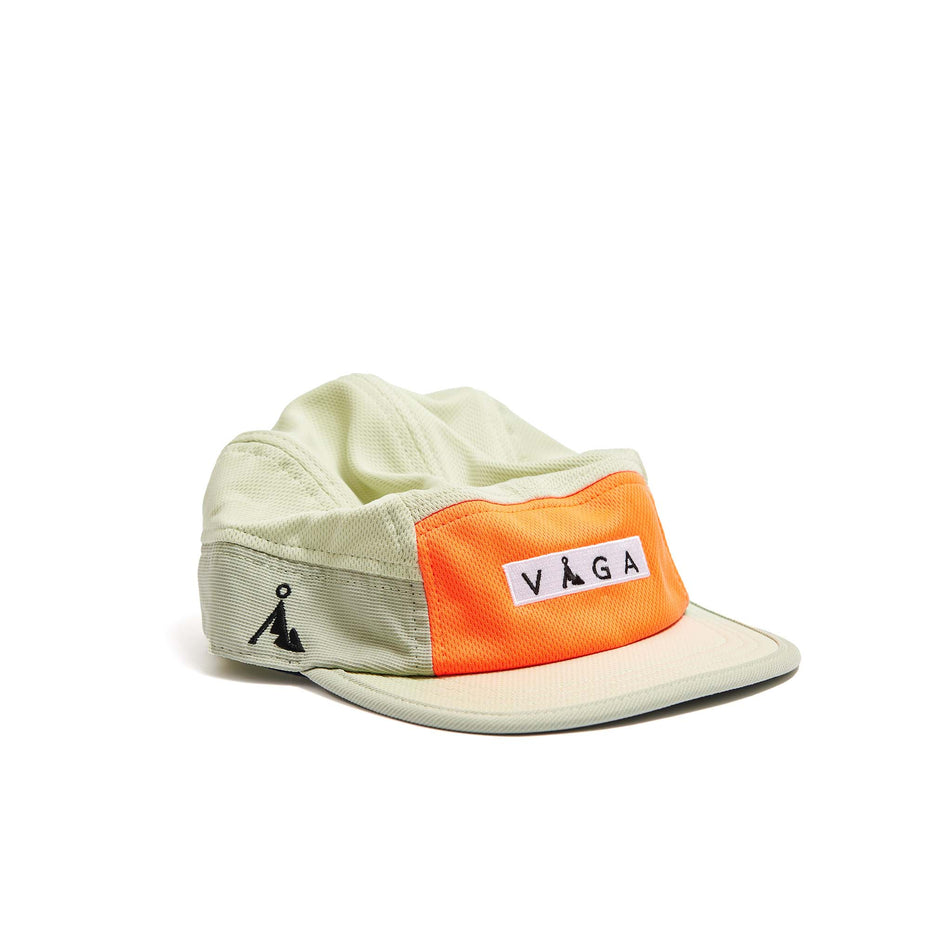 Front view of a VÅGA Unisex Club Cap in the Eucalyptus Green/Pale Green/Neon Orange/Racing Green colourway. (8486877462690)