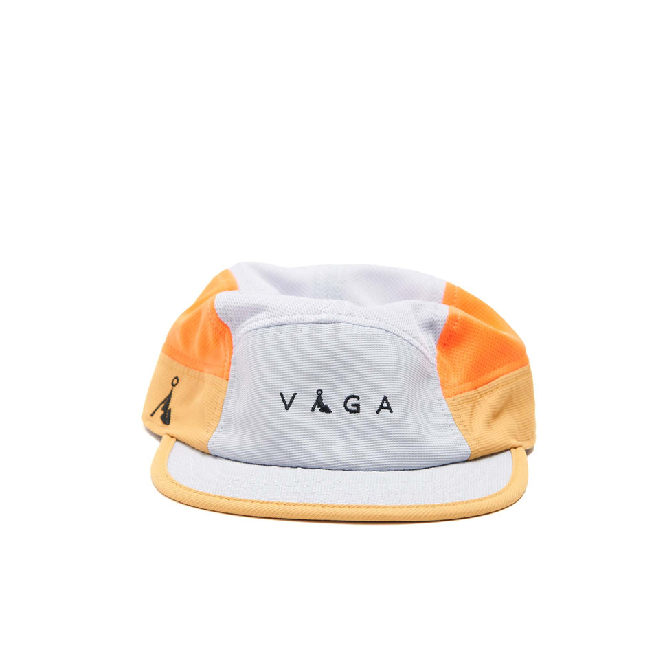 Front view of a VAGA Unisex Club Cap in the Light Grey/Neon Orange/Whiskey/Navy Blue colourway. (8551943307426)