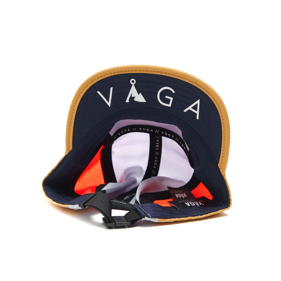 The underside of a VAGA Unisex Club Cap in the Light Grey/Neon Orange/Whiskey/Navy Blue colourway. (8551943307426)