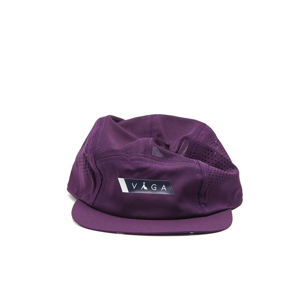 Front view of a VAGA Unisex Feather Racing Cap in the Plum/Navy Blue colourway. (8551954088098)