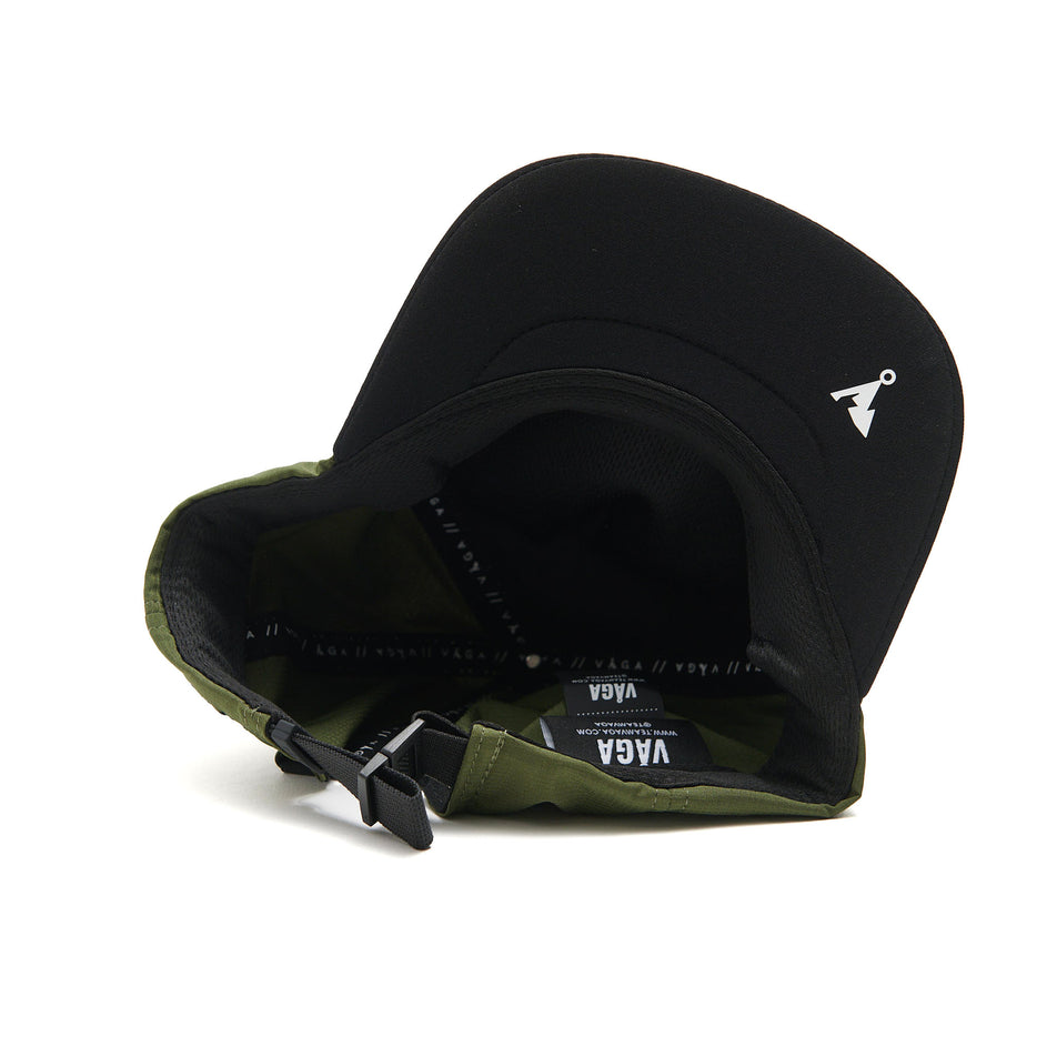 The underside of a VAGA Unisex Trucker Cap in the Moss Green/Black colourway. (8551965163682)