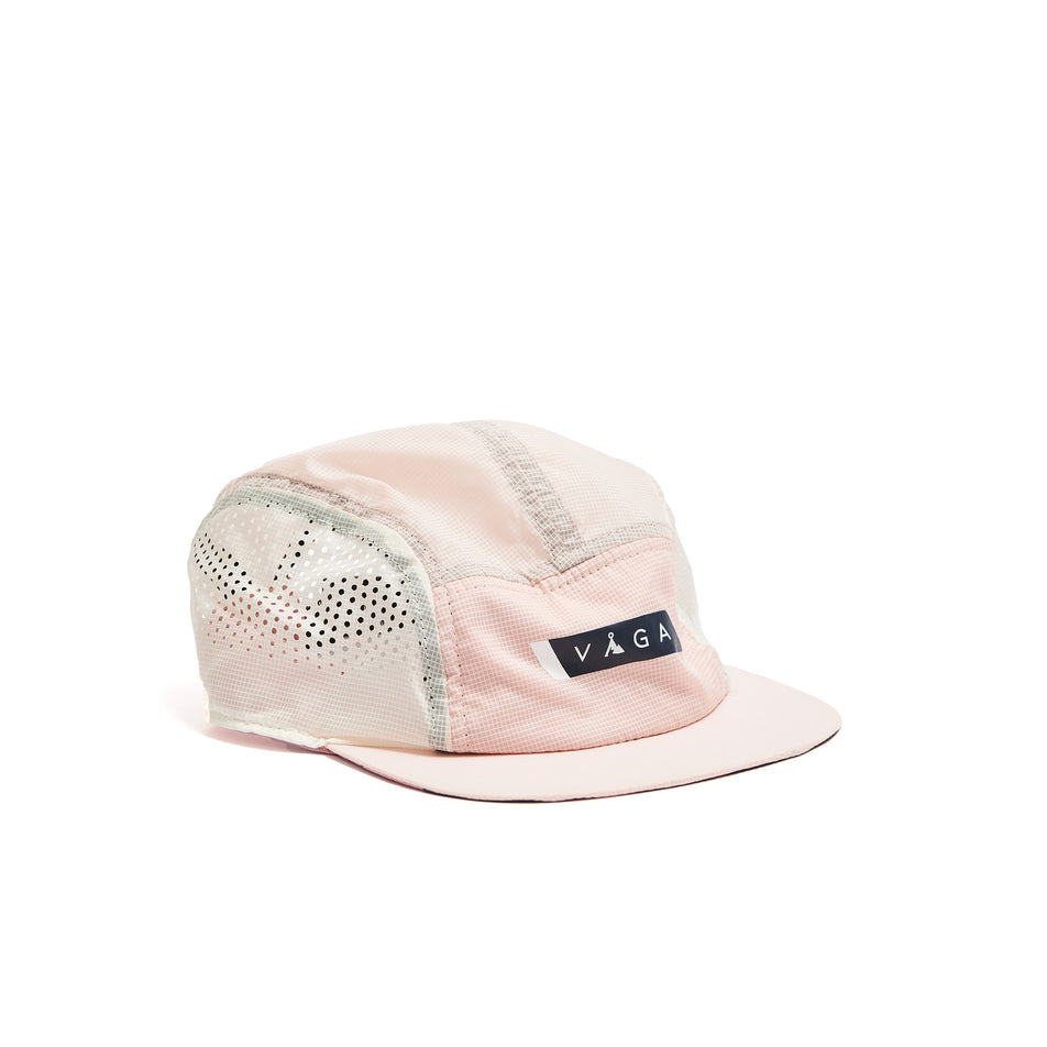 Front view of a VÅGA Unisex Wind Resistant Feather Racing Cap in the Blush/Dusty Lilac/White colourway. (8486883950754)