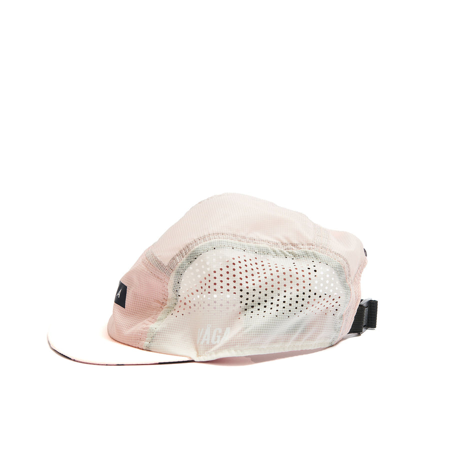 Side view of a VÅGA Unisex Wind Resistant Feather Racing Cap in the Blush/Dusty Lilac/White colourway. (8486883950754)