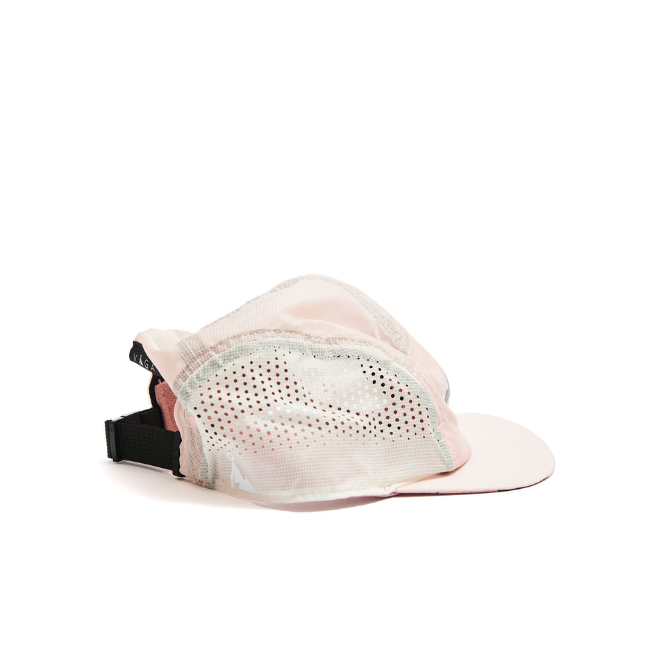 Side view of a VÅGA Unisex Wind Resistant Feather Racing Cap in the Blush/Dusty Lilac/White colourway. (8486883950754)